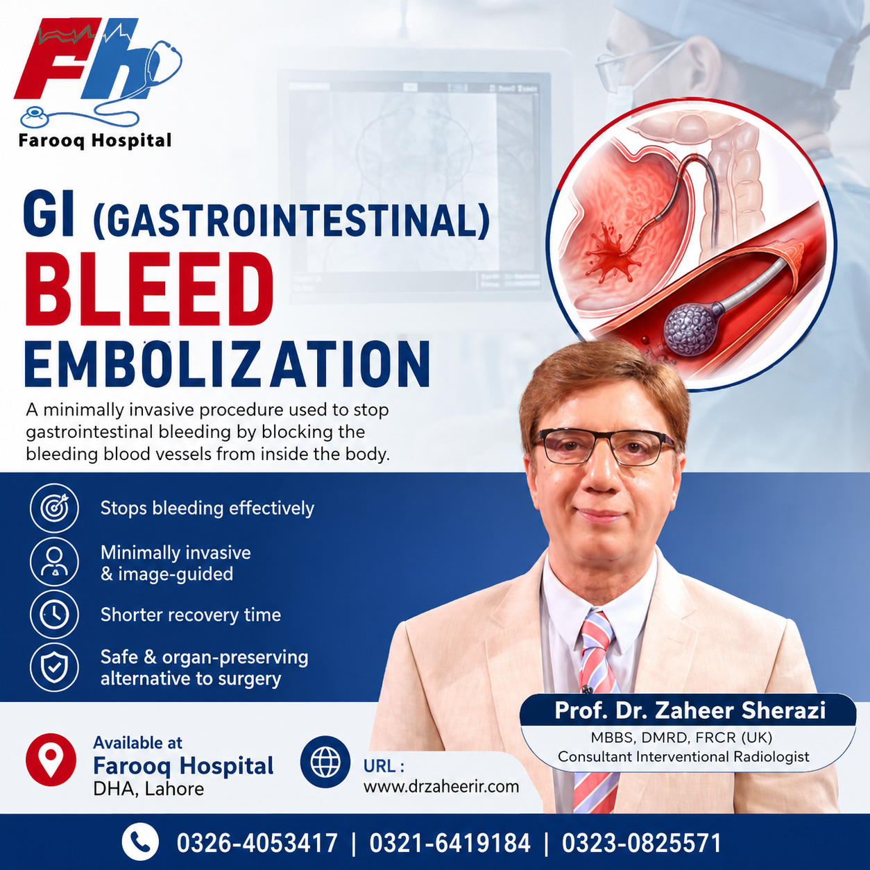 GI (Gastrointestinal) Bleed Embolization - Dr Zaheer interventional radiologist - farooq hospital dha lahore